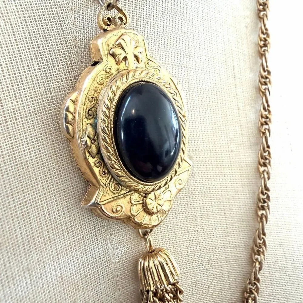 Vintage Double Chain Victorian Revival Pendant Necklace with Tassel
